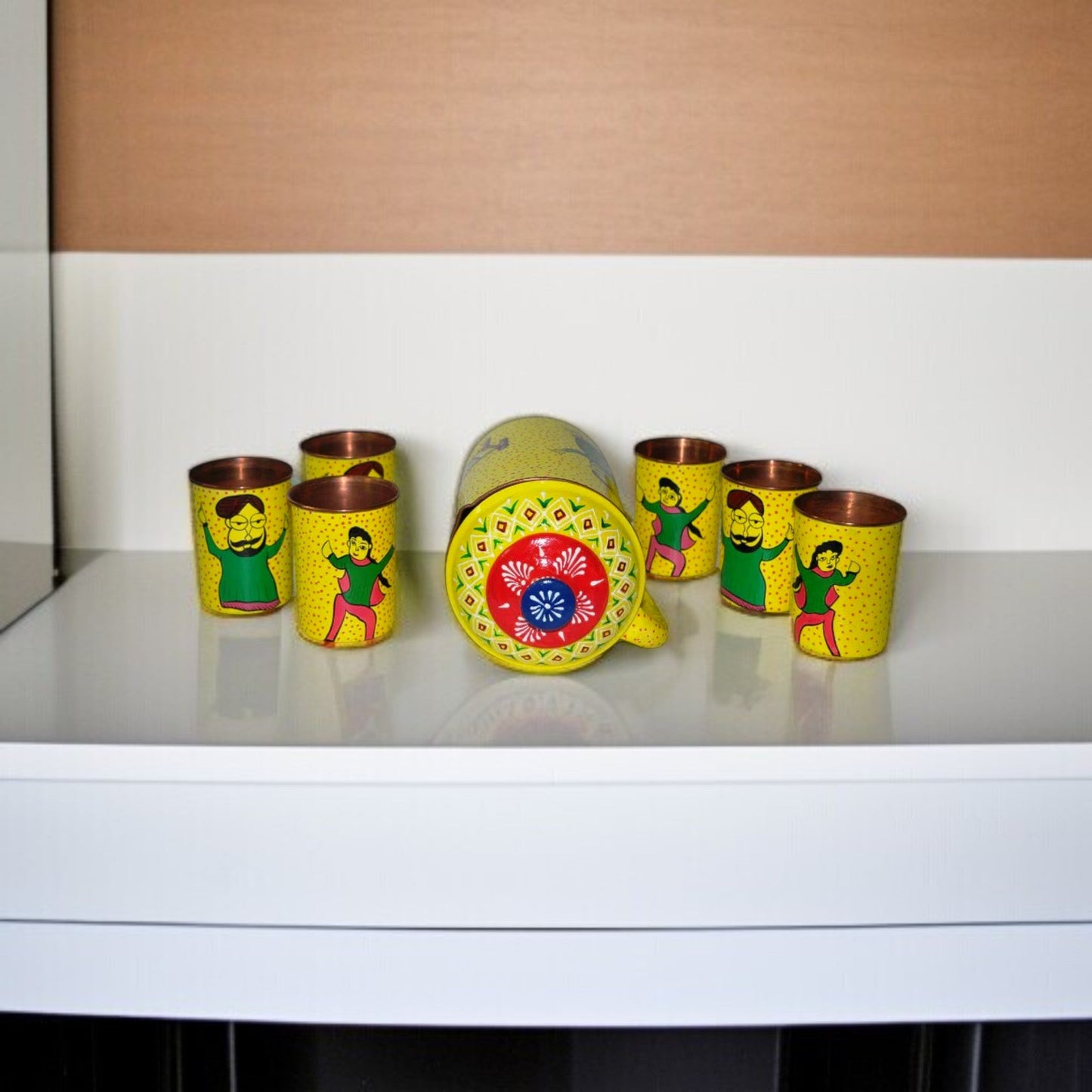 Copper Jug With 6 Glass Set punjabi dance theme painting