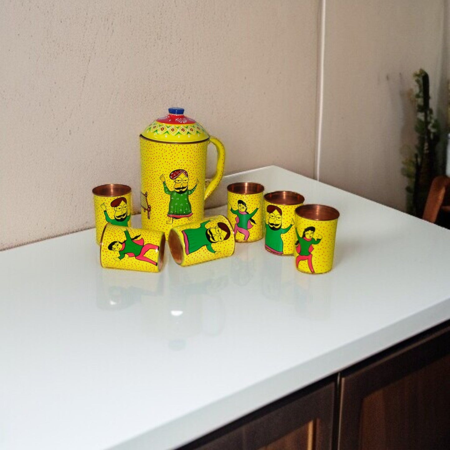 Copper Jug With 6 Glass Set punjabi dance theme painting