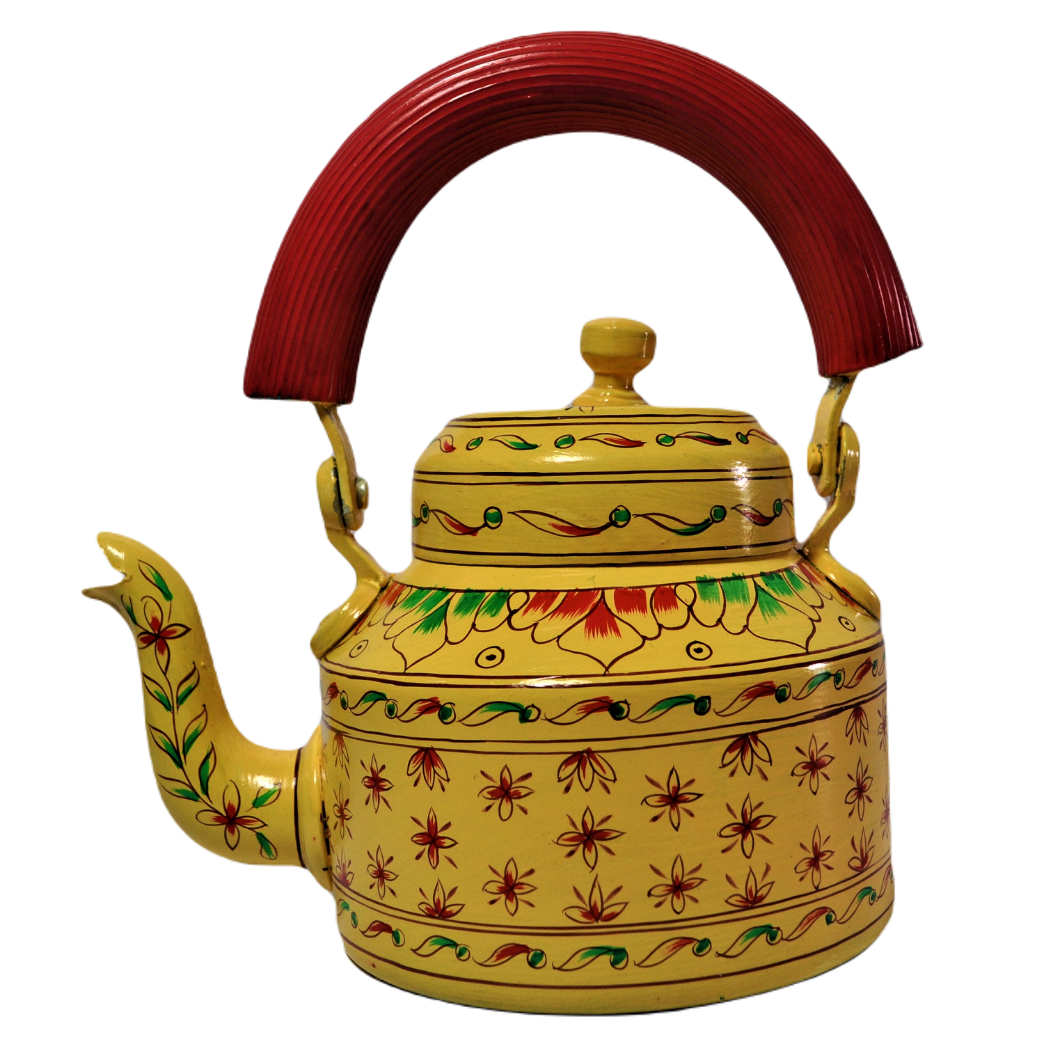 Hand Painted Aluminium Kettle And 2 Glass Set