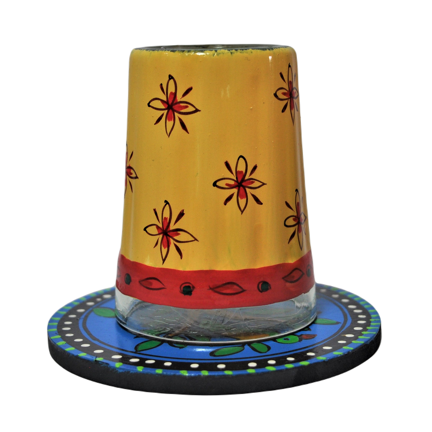 Hand Painted Aluminium Kettle And 2 Glass Set