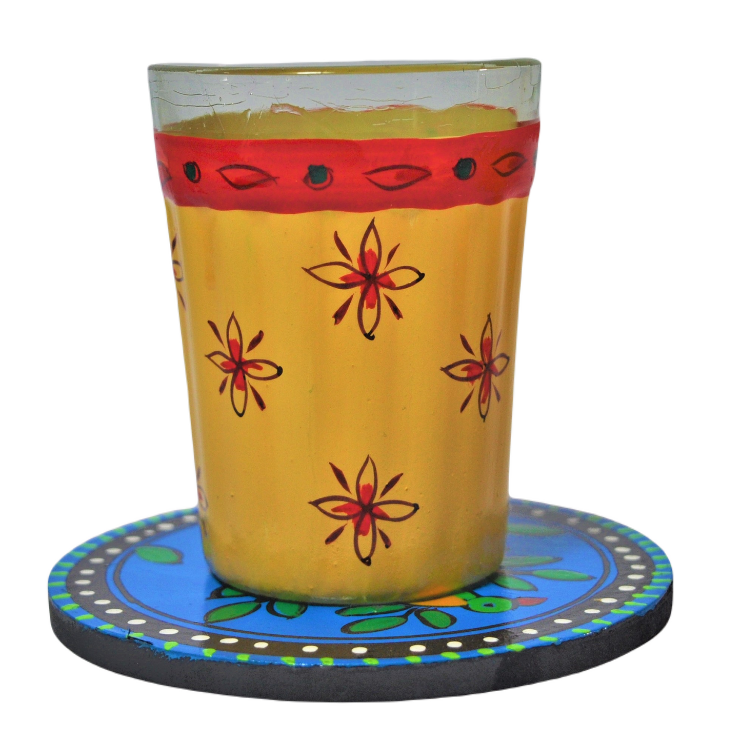 Hand Painted Aluminium Kettle And 2 Glass Set