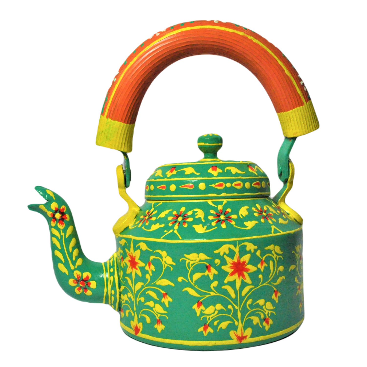 Hand Painted Aluminium Kettle And 3 Glass Set