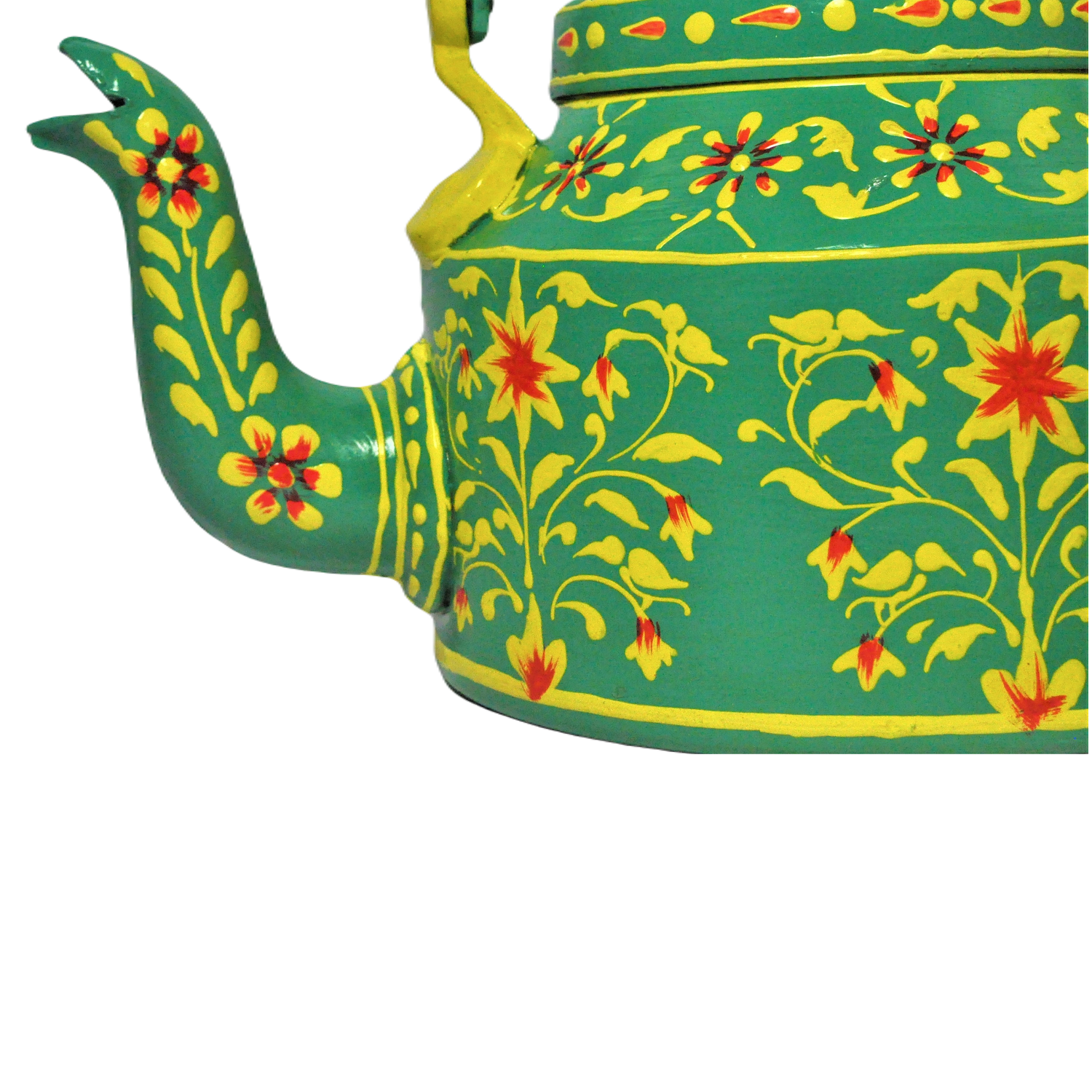 Hand Painted Aluminium Kettle And 3 Glass Set