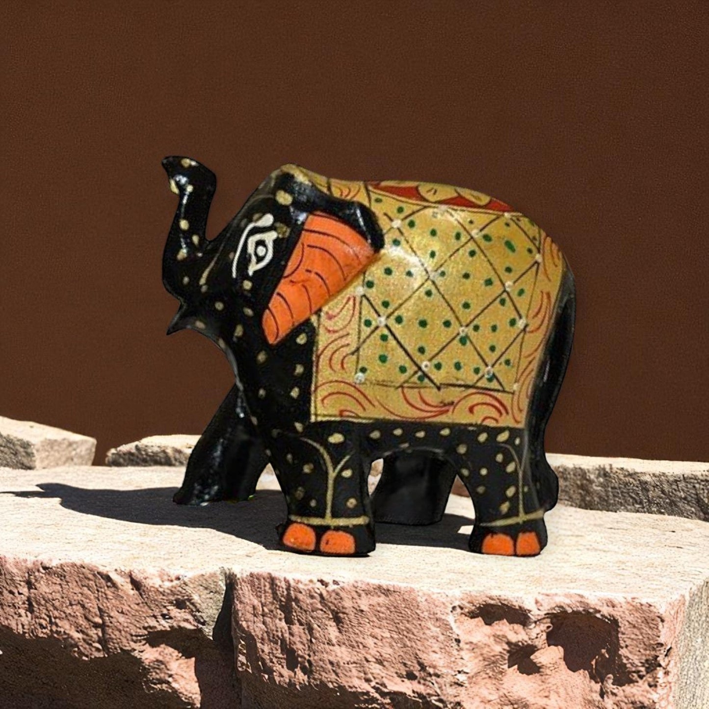 Wooden Elephant Antique Painting Showpiece Set Of 5