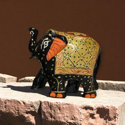Wooden Elephant Antique Painting Showpiece Set Of 5