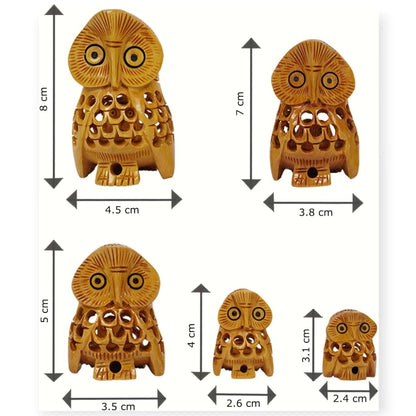 Wooden Owl Jali Antique Showpiece Set Of 5 Pcs