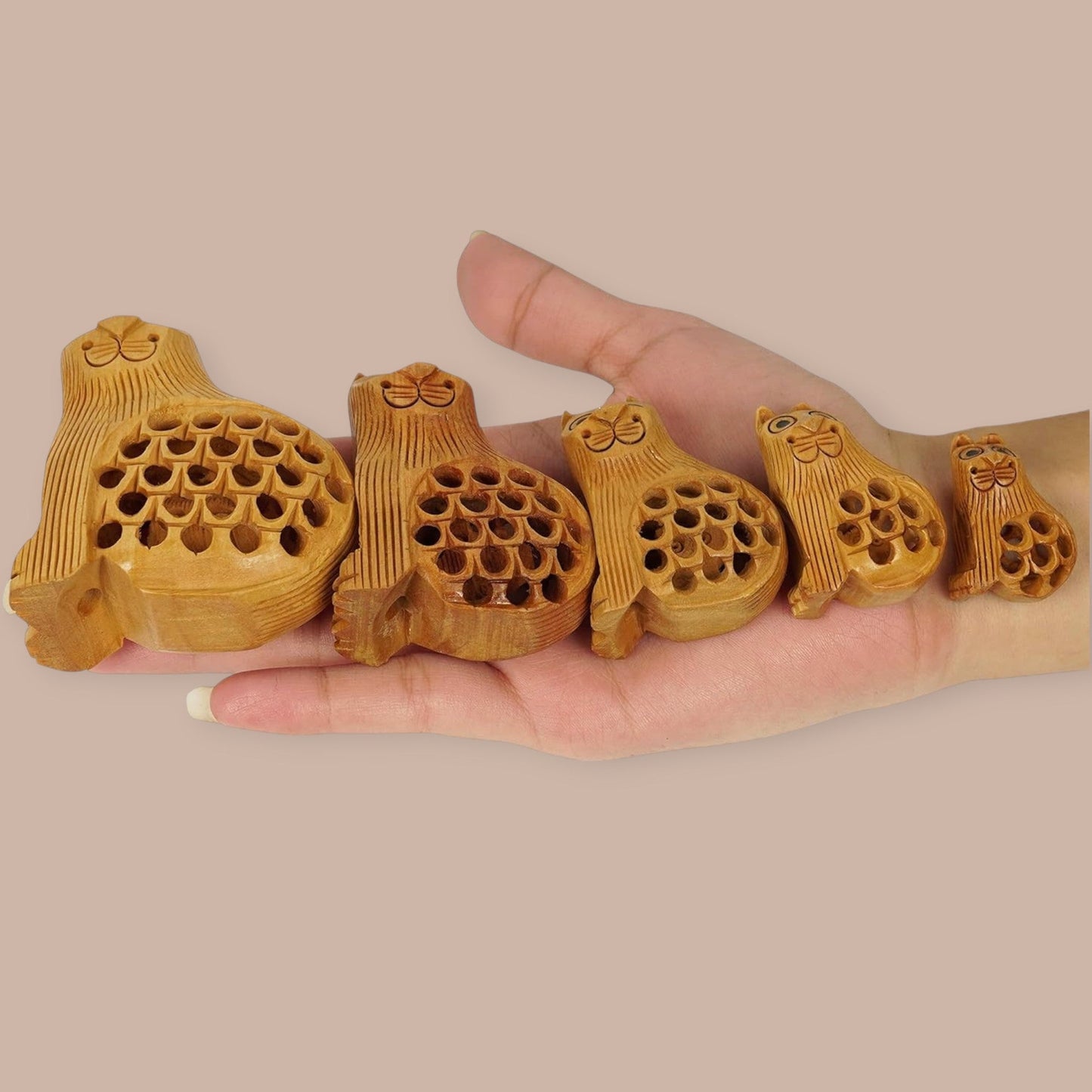 Wooden Cat Jali Antique Showpiece Set Of 5 Pcs