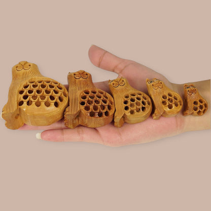 Wooden Cat Jali Antique Showpiece Set Of 5 Pcs