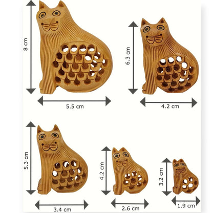 Wooden Cat Jali Antique Showpiece Set Of 5 Pcs