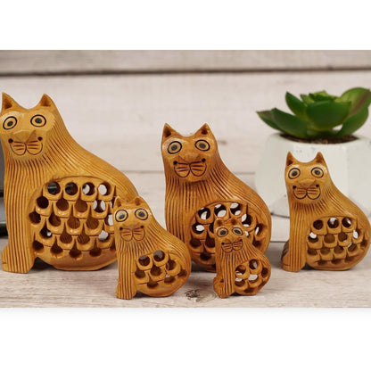 Wooden Cat Jali Antique Showpiece Set Of 5 Pcs