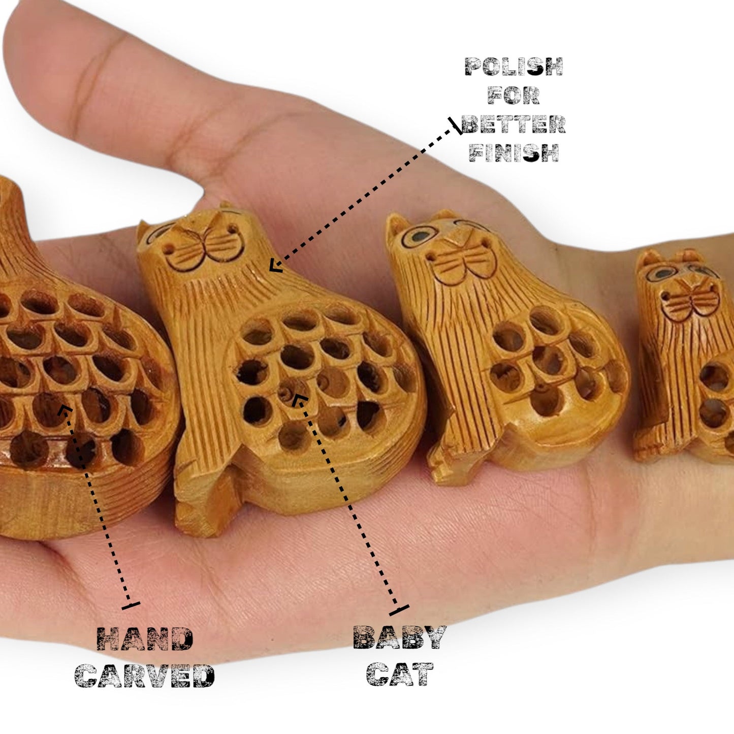 Wooden Cat Jali Antique Showpiece Set Of 5 Pcs