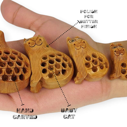 Wooden Cat Jali Antique Showpiece Set Of 5 Pcs