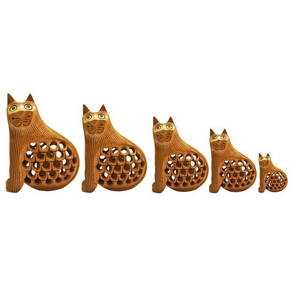 Wooden Cat Jali Antique Showpiece Set Of 5 Pcs