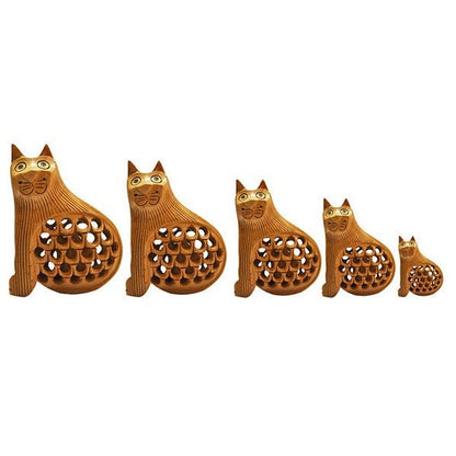 Wooden Cat Jali Antique Showpiece Set Of 5 Pcs