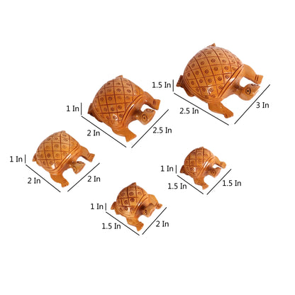 Wooden Tortoise Set Carving Antique Showpiece Set Of 5 Pcs