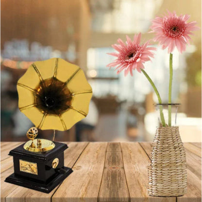 Wooden Brass Gramophone Retro Age Showpiece