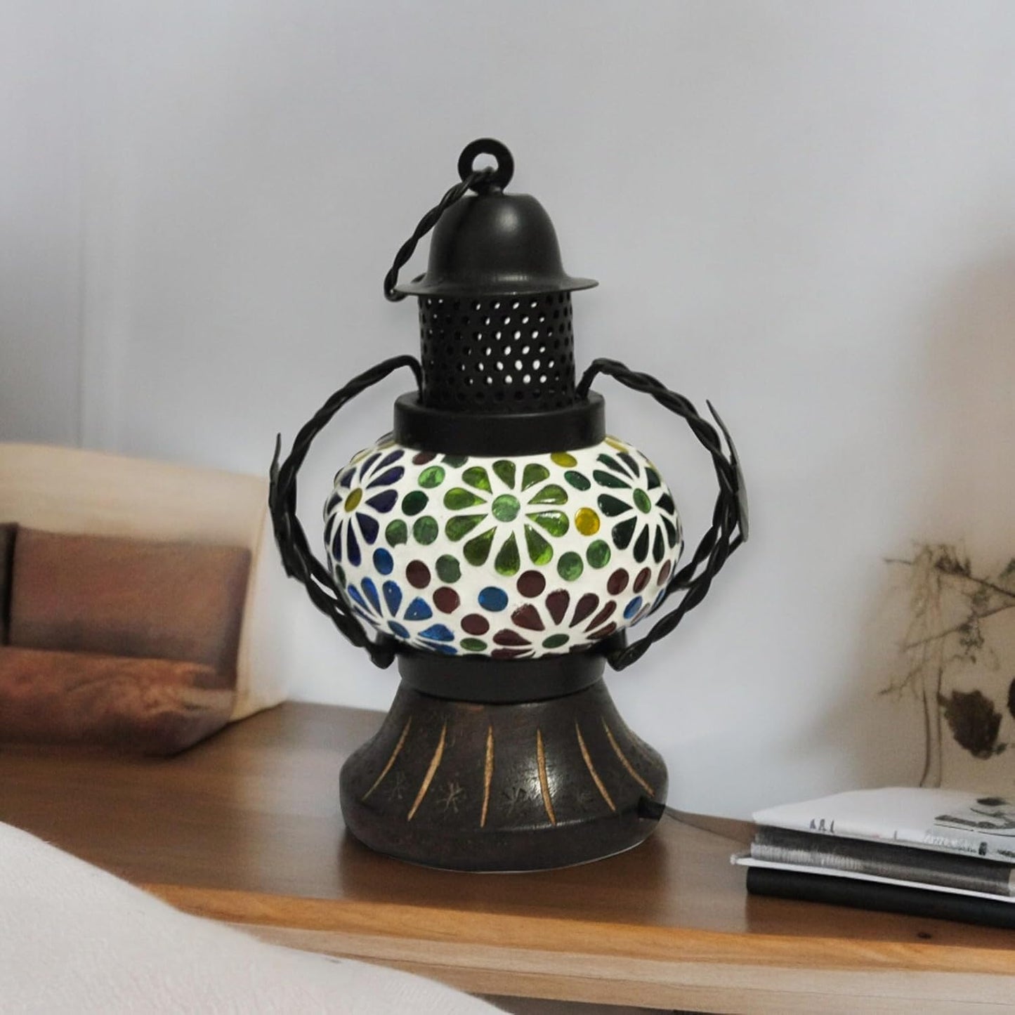 Wooden Lantern With Electric Chimney Hanging