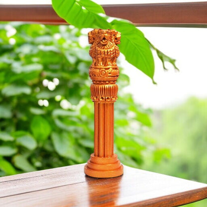 Wooden Antique Ashoka Stambh Pillar Showpiece In Bronze