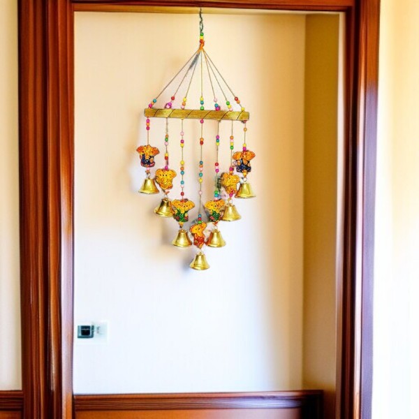 Wooden Ganesha Bells Wall Hangings Door Decorative set of two pc