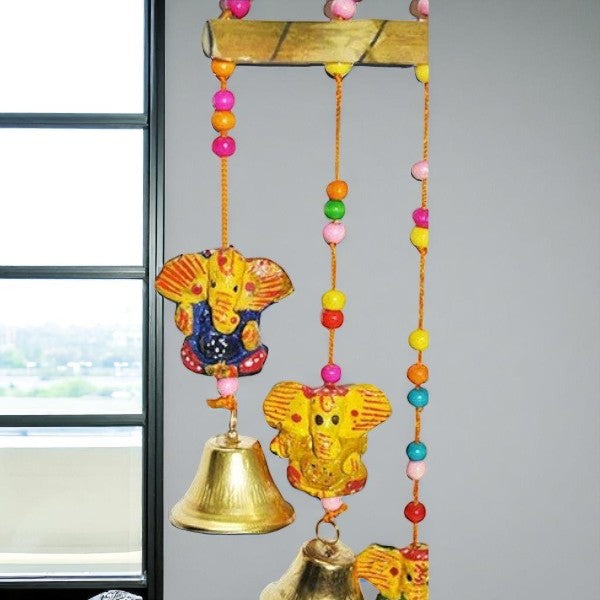 Wooden Ganesha Bells Wall Hangings Door Decorative set of two pc