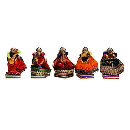 Wooden Musician Babla Painted Idol Showpiece Set of 5