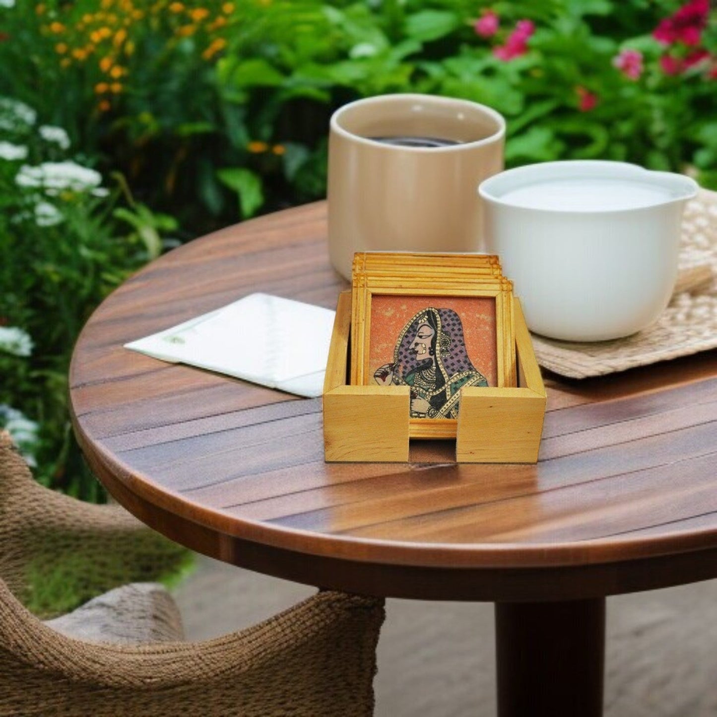 Wooden One Coaster For Tea Cups Coffee - 4 Plates