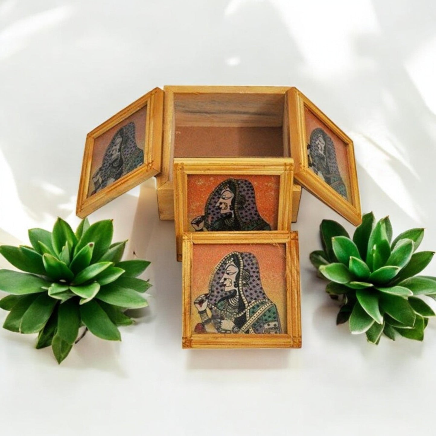 Wooden One Coaster For Tea Cups Coffee - 4 Plates