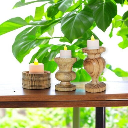Wooden Candle Holder Stand Set of 3