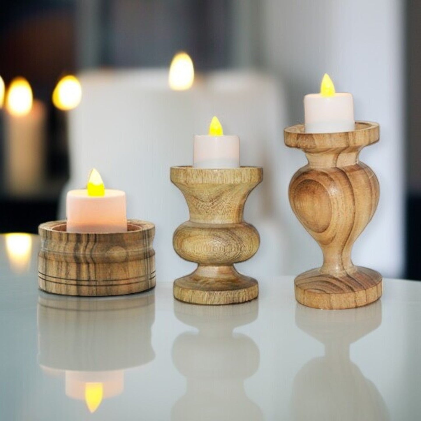 Wooden Candle Holder Stand Set of 3