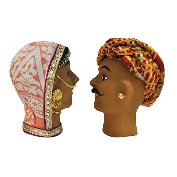 Beautiful Clay And Fabric Rajasthani Pair Face Puppet Showpiece