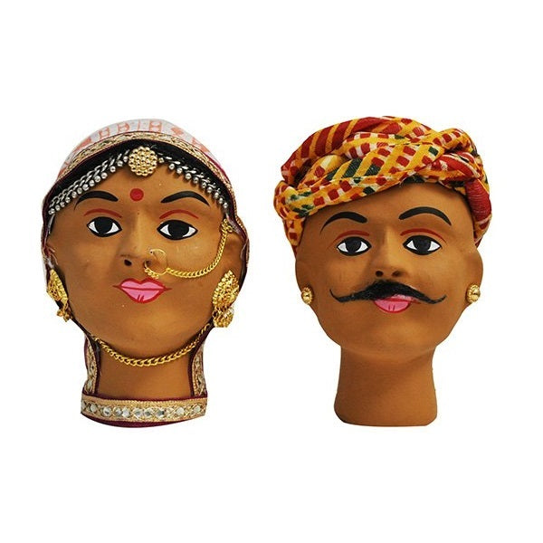 Beautiful Clay And Fabric Rajasthani Pair Face Puppet Showpiece
