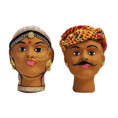 Beautiful Clay And Fabric Rajasthani Pair Face Puppet Showpiece