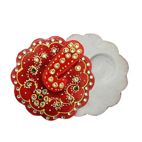 Marble Kundan Work Ganesha Roli Sindoor Chopra set of 2 pc