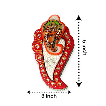 Handmade Marble Kundan Work Ganesha With Leaf Roli Sindoor Chopra Vase -  pair