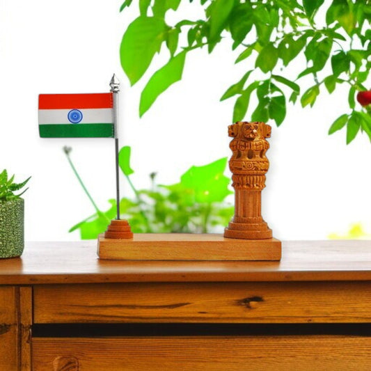 Wooden Ashoka Pillar And National Beautiful Flag set of 50 pc