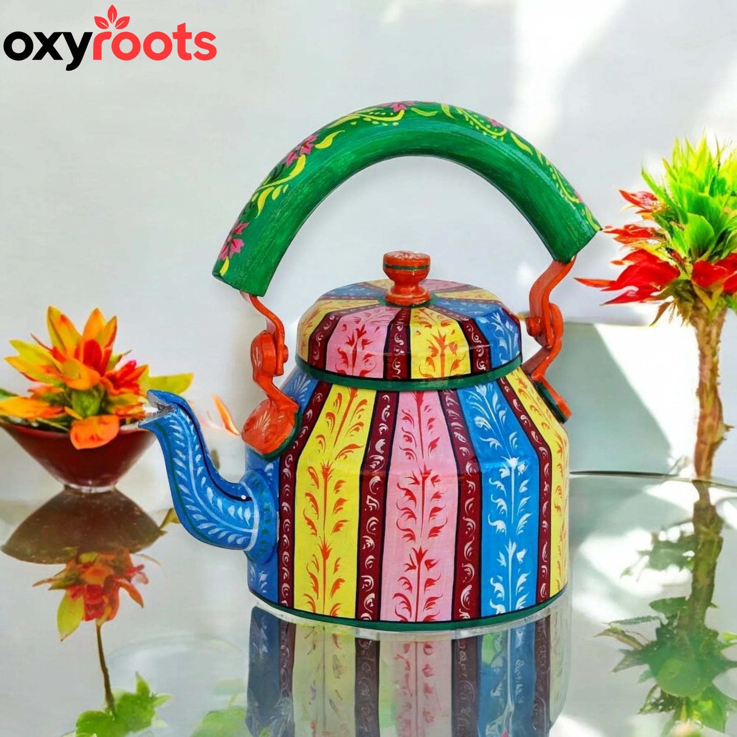 Aluminum Painted Tea Kettle Figurine Decorative
