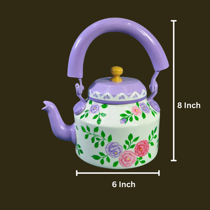 Aluminum Painted Tea Kettle floral print