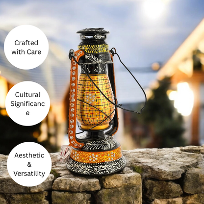 Beautiful Traditional Painting Hanging Lalten/lantern With Electronic Holder-Gold