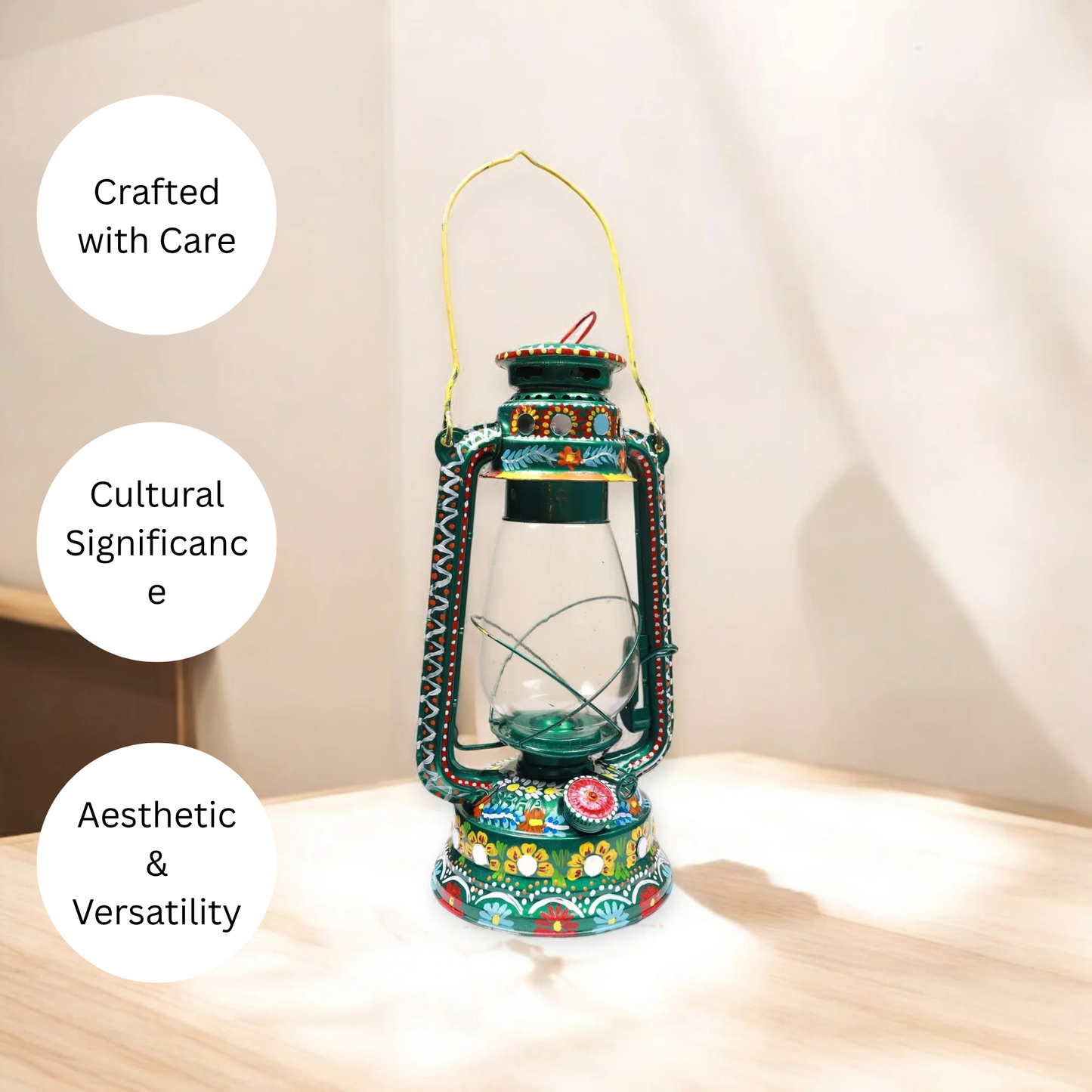 Beautiful Traditional Painting Hanging Lalten/lantern With Electronic Holder-Green