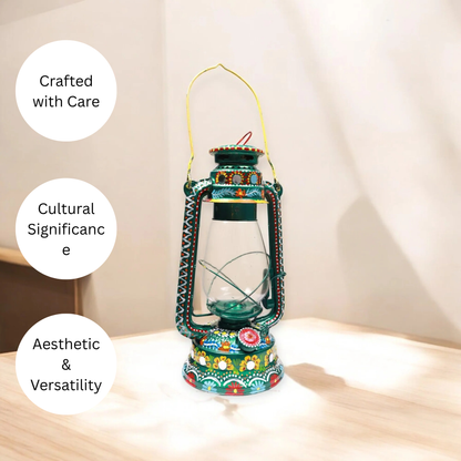 Beautiful Traditional Painting Hanging Lalten/lantern With Electronic Holder-Green