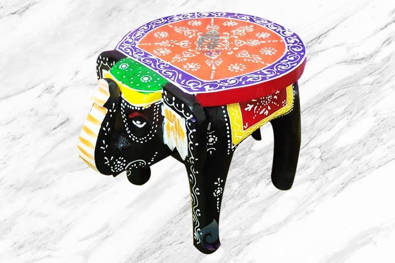 Wooden Elephant Stool Side Table/ Pooja Table 8 Inch