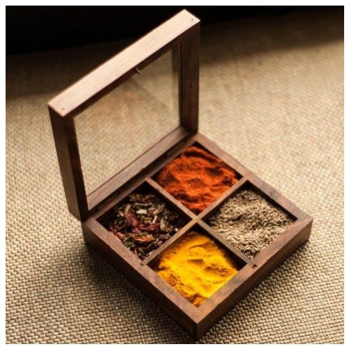 Wooden Container Spice 4 Box With Spoon