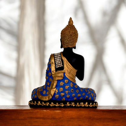 Polyresin Meditating Sitting Lord Buddha Showpiece - Cyan and Golden