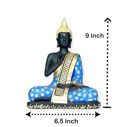 Polyresin Meditating Sitting Lord Buddha Showpiece - Cyan and Golden