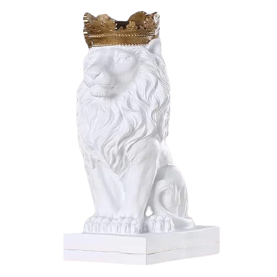 Polyresin Lion King Statue With Crown -White