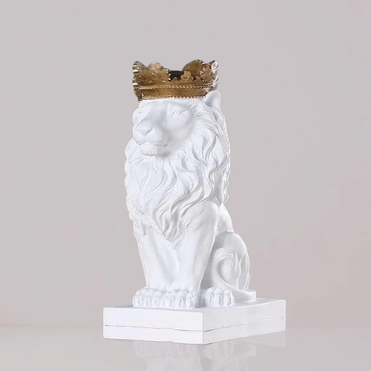Polyresin Lion King Statue With Crown -White