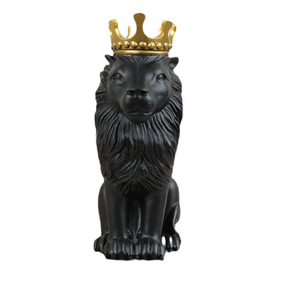 Polyresin Lion King Statue With Crown- Black