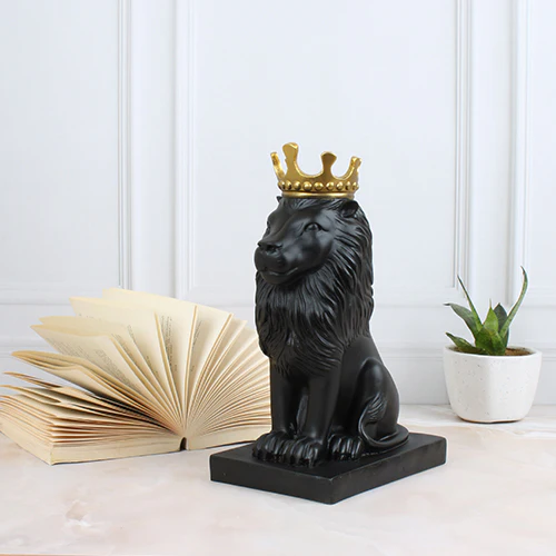 Polyresin Lion King Statue With Crown- Black