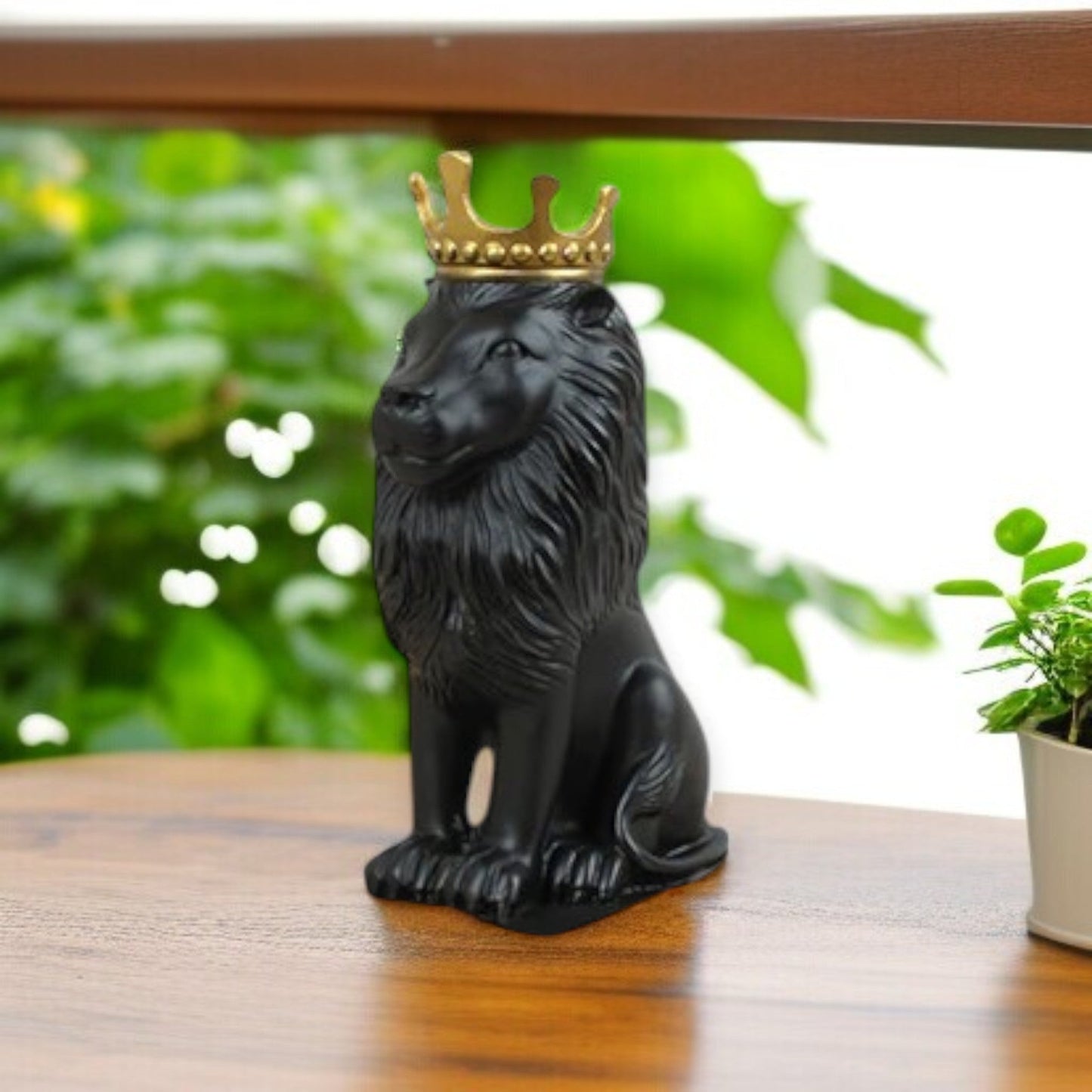 Polyresin Lion King Statue With Crown- Black