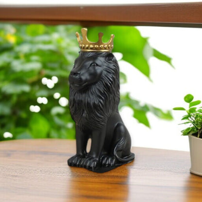 Polyresin Lion King Statue With Crown- Black